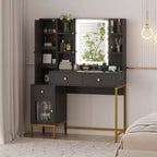Makeup Vanity with Lighted Mirror, Vanity Desk with Lights in 3 Colors, White Vanity Table with Charging Station, Visible Cabinet with Led Lights