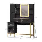 Makeup Vanity with Lighted Mirror, Vanity Desk with Lights in 3 Colors, White Vanity Table with Charging Station, Visible Cabinet with Led Lights