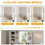 Makeup Vanity with Lighted Mirror, Vanity Desk with Lights in 3 Colors, White Vanity Table with Charging Station, Visible Cabinet with Led Lights