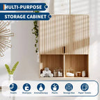 Meuble Haut de Salle de Bain Moderne, Armoire à Pharmacie en Bois Cannelé avec Étagères Réglables, Meuble de Rangement Gain de Place Au-Dessus des Toilettes, Armoire de Rangement Murale Flottante