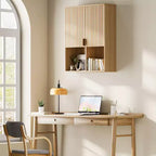 Meuble Haut de Salle de Bain Moderne, Armoire à Pharmacie en Bois Cannelé avec Étagères Réglables, Meuble de Rangement Gain de Place Au-Dessus des Toilettes, Armoire de Rangement Murale Flottante