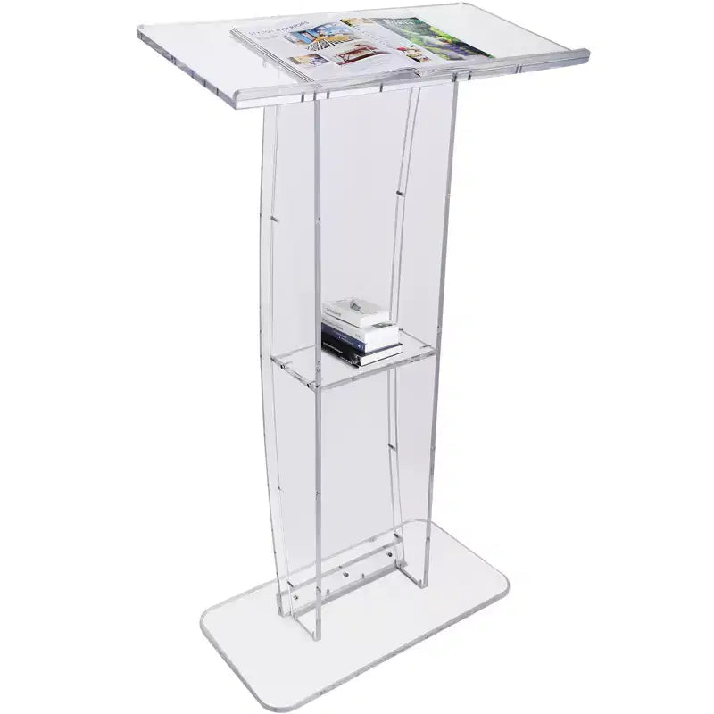 VEVOR Acrylic Podium, 47 Clear Acrylic Podium Stand with Wide Reading Surface & Storage Shelf, Floor-standing Clear Pulpits Acrylic, Clear