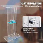 VEVOR Acrylic Podium, 47 Clear Acrylic Podium Stand with Wide Reading Surface & Storage Shelf, Floor-standing Clear Pulpits Acrylic, Clear