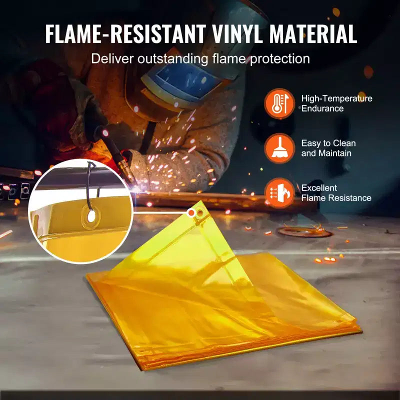 VEVOR Welding Screen with Frame, 6' x 6' Welding Curtain Screen, Flame-Resistant Vinyl Welding Protection Screen on 4 Swivel Wheel, Yellow