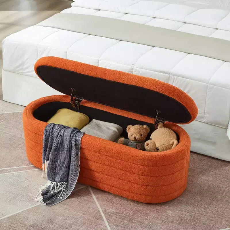 Banc de rangement ottoman moderne TUYOHW, banc de lit rembourré avec rangement, tabouret de lit avec charnière de sécurité pour chambre à coucher, orange