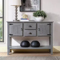 Farmhouse Console Table with Storage, Farmhouse Entry Table with 2 Drawers and Cabinets, Solid Wood Sofa Table with Shelves