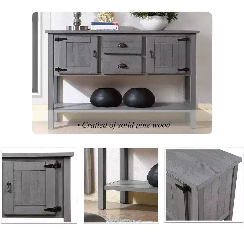 Farmhouse Console Table with Storage, Farmhouse Entry Table with 2 Drawers and Cabinets, Solid Wood Sofa Table with Shelves