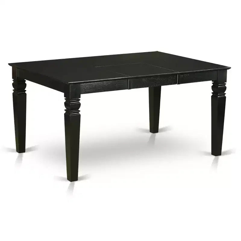 Ensemble de salle à manger HomeStock Belmont 7 pièces, comprenant une table de cuisine rectangulaire avec rallonge papillon et six chaises Parsons en tissu bleu, finition noire.