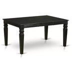 Ensemble de salle à manger HomeStock Belmont 7 pièces, comprenant une table de cuisine rectangulaire avec rallonge papillon et six chaises Parsons en tissu bleu, finition noire.