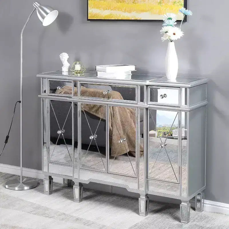 Commode Karl Home 3 tiroirs en MDF argenté de 121,9 cm de large