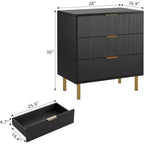 Modern 3-Drawer Dresser - Gold Handle & Large Storage for Bedroom & Living Room