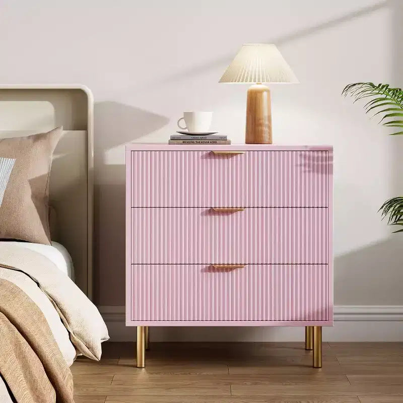 Modern 3-Drawer Dresser - Gold Handle & Large Storage for Bedroom & Living Room
