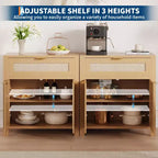 Modern Rattan Sideboard Buffet Storage Cabinet with Doors, Boho Narrow Accent Credenza Cabinet with Storage Coffee Bar Console Table