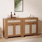 Modern Rattan Sideboard Buffet Storage Cabinet with Doors, Boho Narrow Accent Credenza Cabinet with Storage Coffee Bar Console Table