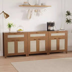 Modern Rattan Sideboard Buffet Storage Cabinet with Doors, Boho Narrow Accent Credenza Cabinet with Storage Coffee Bar Console Table
