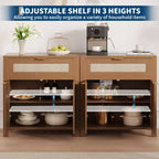 Modern Rattan Sideboard Buffet Storage Cabinet with Doors, Boho Narrow Accent Credenza Cabinet with Storage Coffee Bar Console Table