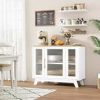 36 Modern Coffee Bar Cabinet - Buffet Sideboard with Fluted Glass Doors & Adjustable Shelves