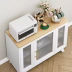 36 Modern Coffee Bar Cabinet - Buffet Sideboard with Fluted Glass Doors & Adjustable Shelves