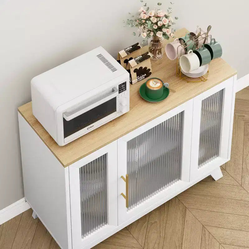 36 Modern Coffee Bar Cabinet - Buffet Sideboard with Fluted Glass Doors & Adjustable Shelves