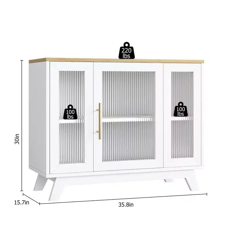 36 Modern Coffee Bar Cabinet - Buffet Sideboard with Fluted Glass Doors & Adjustable Shelves