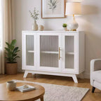 36 Modern Coffee Bar Cabinet - Buffet Sideboard with Fluted Glass Doors & Adjustable Shelves