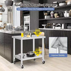 Acekool 30 Mobile Prep Table  Stainless Steel Workstation with Locking Wheels & Adjustable Shelf for Kitchen & Commercial Use
