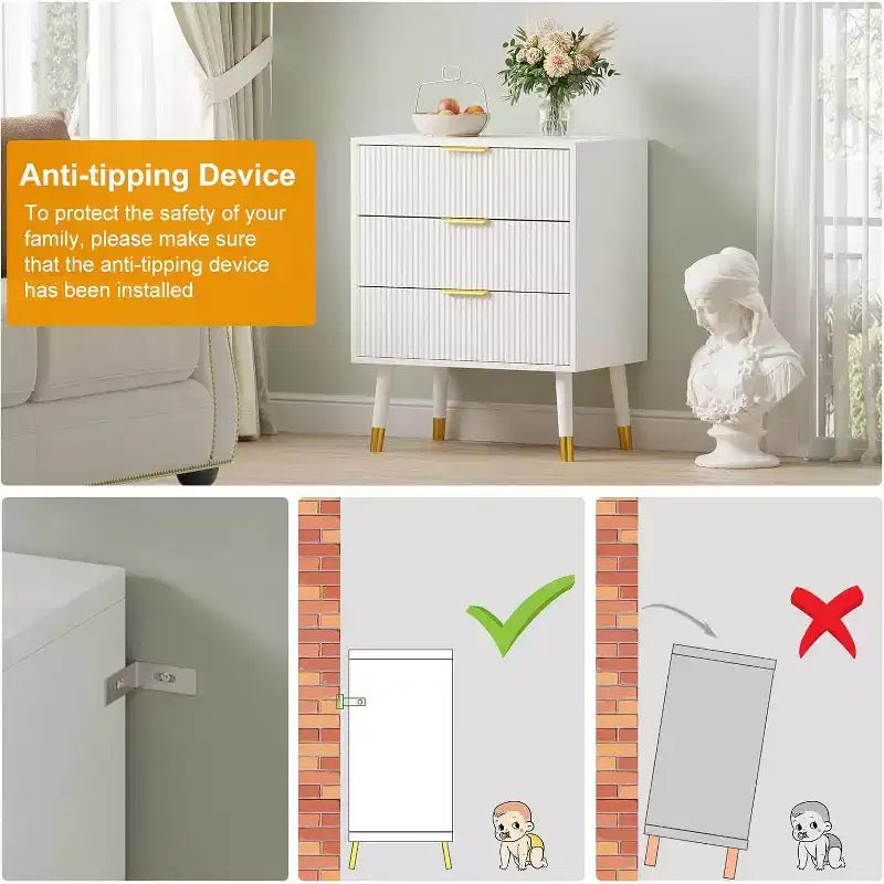 3-Drawer Modern Dresser - Wide Top Nightstand & Storage for Bedroom & Living Room