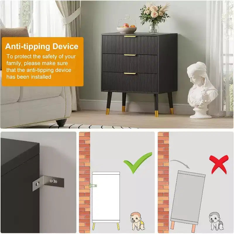 3-Drawer Modern Dresser - Wide Top Nightstand & Storage for Bedroom & Living Room