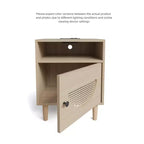 Table d'appoint en rotin avec porte décorative en rotin, petite table d'appoint avec station de charge, étagère et tiroir en bois, pour chambre à coucher, salon