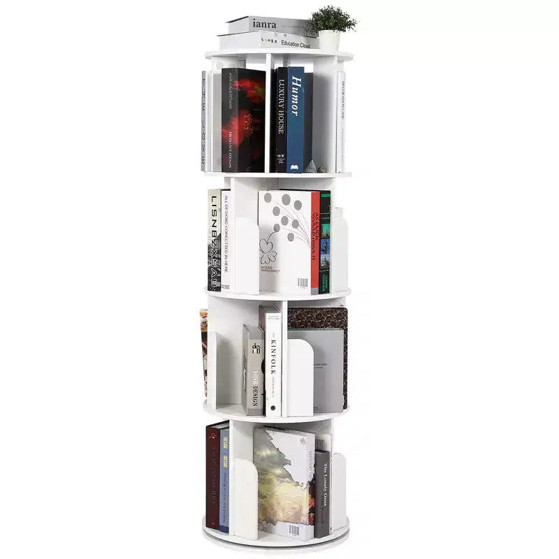 Étagère à livres rotative haute de 132 cm à 4 niveaux, organisateur de rangement en bois pivotant à 360° pour chambre, bibliothèque d'angle, pour bureau à domicile, salon et petits espaces