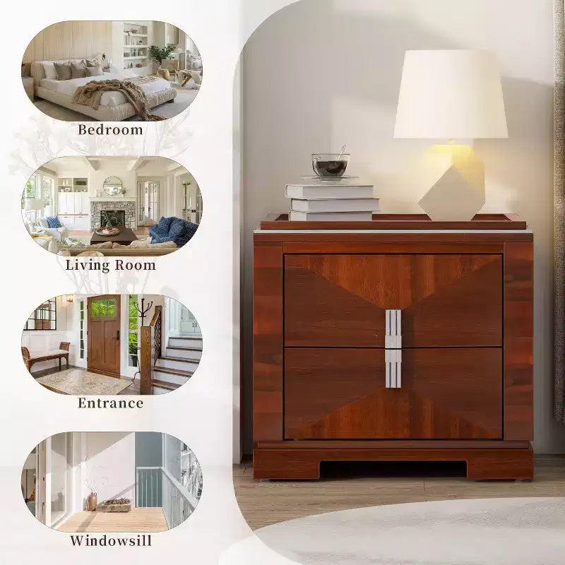 Christopher Knight Home Baldros Mid-Century Modern Wooden Nightstand with 2 Drawers