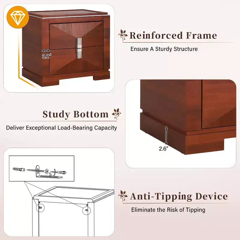 Christopher Knight Home Baldros Mid-Century Modern Wooden Nightstand with 2 Drawers