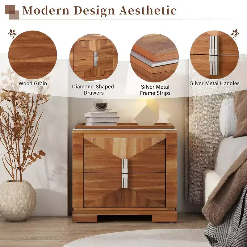 Christopher Knight Home Baldros Mid-Century Modern Wooden Nightstand with 2 Drawers