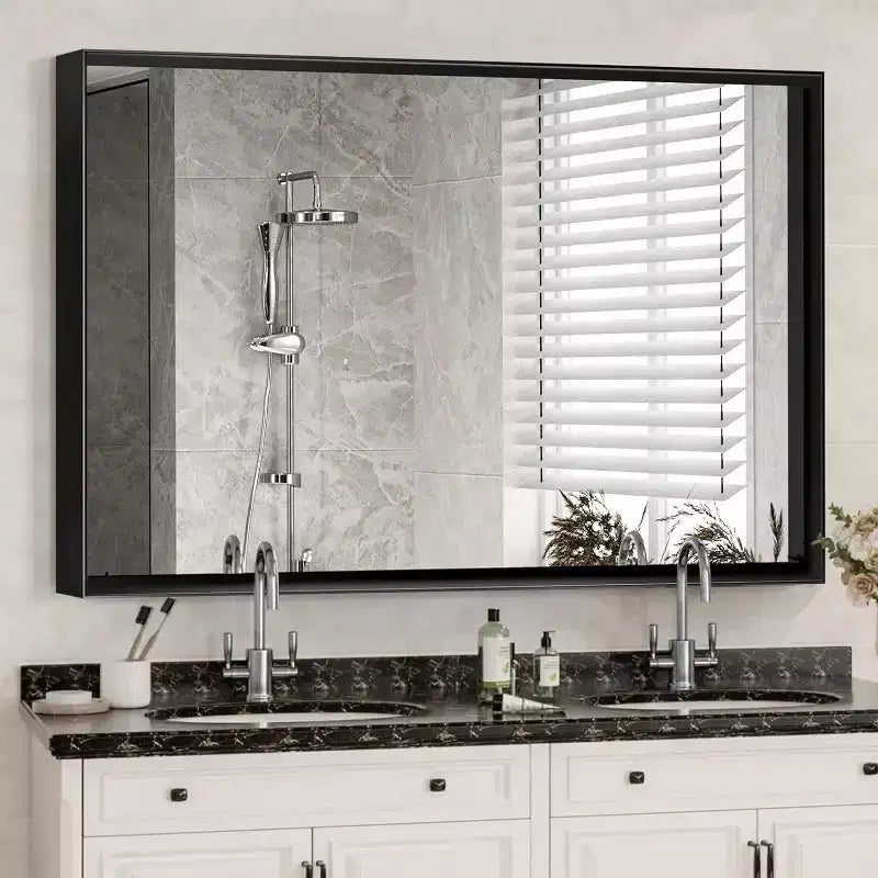 Acekool Bathroom Mirror 40x30inch Modern Rectangular Wall-Mounted Square Corner Vanity Mirror with Metal Frame for Living Room Entryways 40x30in