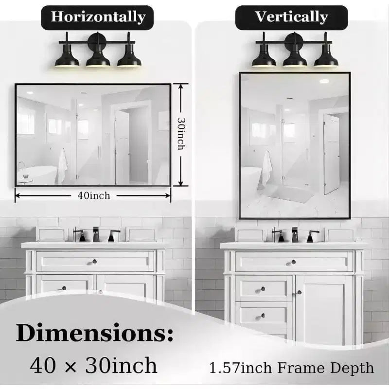 Acekool Bathroom Mirror 40x30inch Modern Rectangular Wall-Mounted Square Corner Vanity Mirror with Metal Frame for Living Room Entryways 40x30in