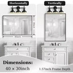 Acekool Bathroom Mirror 40x30inch Modern Rectangular Wall-Mounted Square Corner Vanity Mirror with Metal Frame for Living Room Entryways 40x30in