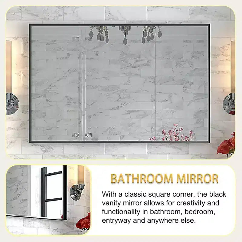 Acekool Bathroom Mirror 40x30inch Modern Rectangular Wall-Mounted Square Corner Vanity Mirror with Metal Frame for Living Room Entryways 40x30in