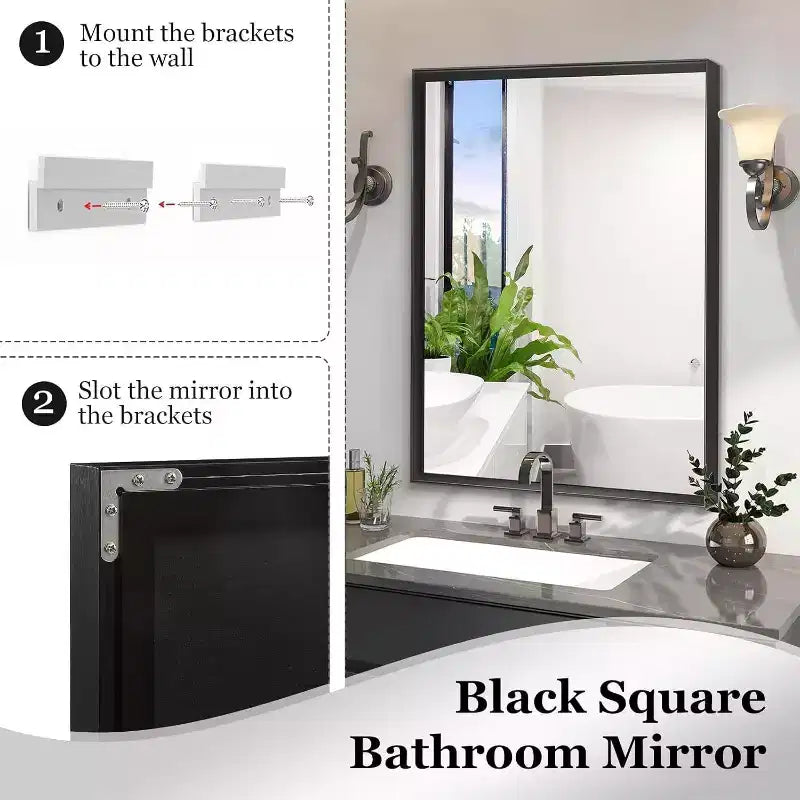 Acekool Bathroom Mirror 40x30inch Modern Rectangular Wall-Mounted Square Corner Vanity Mirror with Metal Frame for Living Room Entryways 40x30in