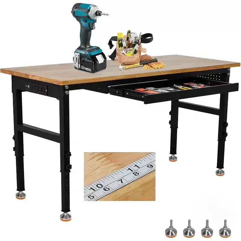 Acekool Adjustable Workbench with Power Outlet, 2200lb Capacity Steel Frame Work Table