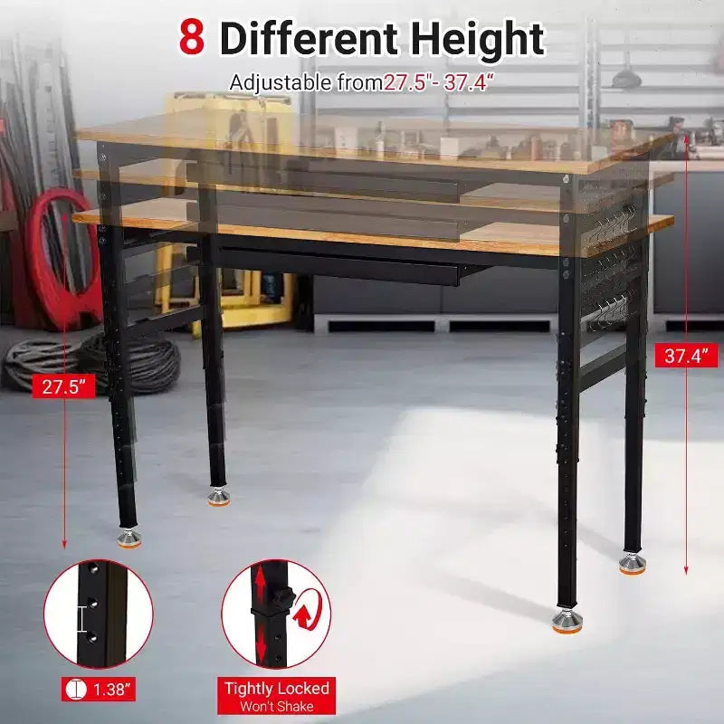 Acekool Adjustable Workbench with Power Outlet, 2200lb Capacity Steel Frame Work Table