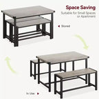 COZONY Ensemble de salle à manger 3 pièces pour 4 personnes, table de cuisine en bois avec 2 bancs, mobilier de dînette peu encombrant pour les petits espaces et les appartements