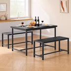 COZONY Ensemble de salle à manger 3 pièces pour 4 personnes, table de cuisine en bois avec 2 bancs, mobilier de dînette peu encombrant pour les petits espaces et les appartements