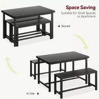 COZONY Ensemble de salle à manger 3 pièces pour 4 personnes, table de cuisine en bois avec 2 bancs, mobilier de dînette peu encombrant pour les petits espaces et les appartements
