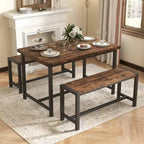 COZONY Ensemble de salle à manger 3 pièces pour 4 personnes, table de cuisine en bois avec 2 bancs, mobilier de dînette peu encombrant pour les petits espaces et les appartements