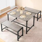 COZONY Ensemble de salle à manger 3 pièces pour 4 personnes, table de cuisine en bois avec 2 bancs, mobilier de dînette peu encombrant pour les petits espaces et les appartements