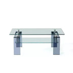 HomeRoots 39 Clear and Black Glass Coffee Table With Shelf