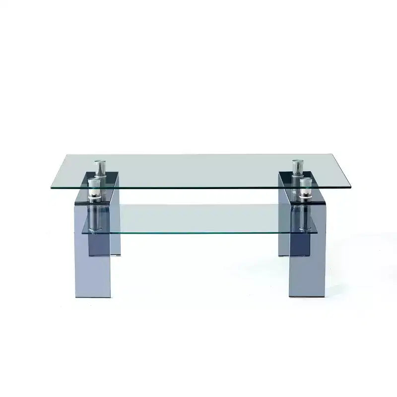HomeRoots 39 Clear and Black Glass Coffee Table With Shelf