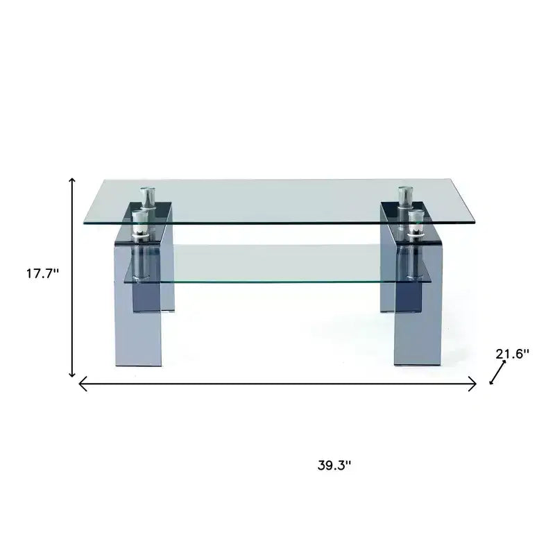 HomeRoots 39 Clear and Black Glass Coffee Table With Shelf