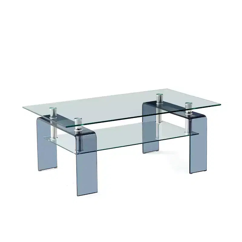 HomeRoots 39 Clear and Black Glass Coffee Table With Shelf