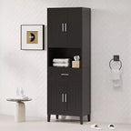 Meuble de salle de bain autoportant haut Okak avec portes et tiroirs/étagères, unité de rangement au sol pour salle de bain, cuisine